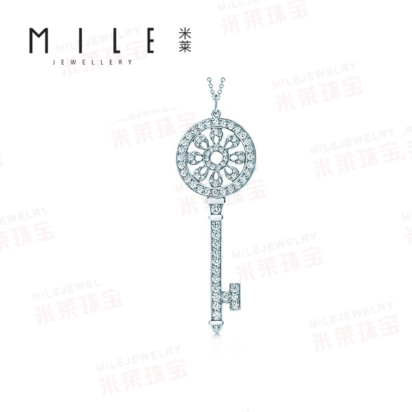 米莱珠宝 keys系列花瓣钥匙项链钻石吊坠18K白金 1.2克拉钻石